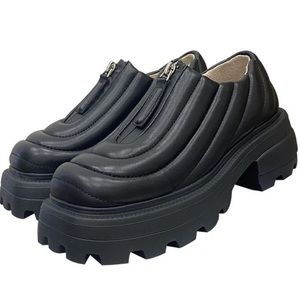 Faux leather black platform loafers